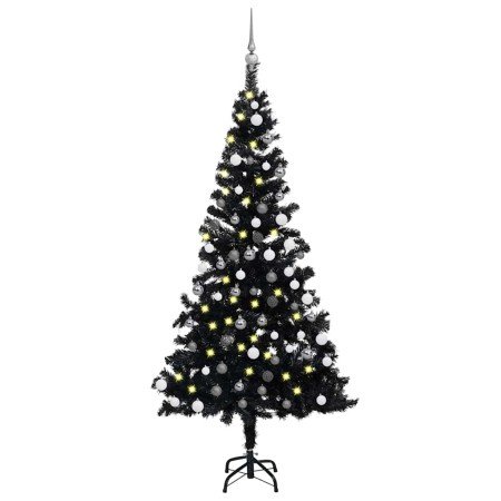Árbol de Navidad preiluminado con luces y bolas negro 150 cm en Arboles de navidad | Comprar online en Foro24