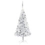 Árbol de Navidad preiluminado con luces y bolas plateado 120 cm