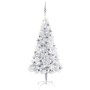 Árbol de Navidad preiluminado con luces y bolas plateado 150 cm