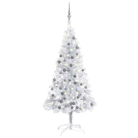 Árbol de Navidad preiluminado con luces y bolas plateado 150 cm