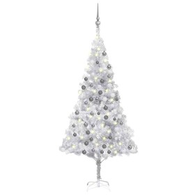 Árbol de Navidad preiluminado con luces y bolas plateado 180 cm