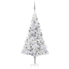 Árbol de Navidad preiluminado con luces y bolas plateado 180 cm