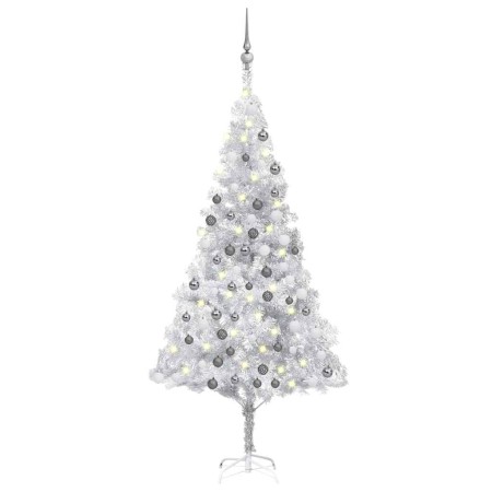 Árbol de Navidad preiluminado con luces y bolas plateado 180 cm