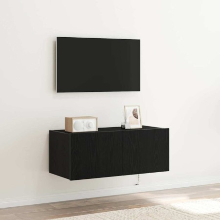Mueble de TV Montado en la Pared Roble negro 80 x 35 x 31 cm