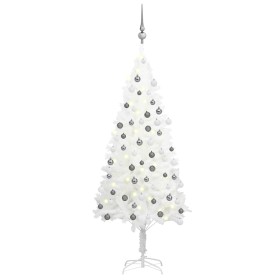 Árbol de Navidad preiluminado con luces y bolas blanco 120 cm