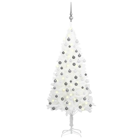 Árbol de Navidad preiluminado con luces y bolas blanco 120 cm