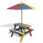 Picnic table and children's benches with multicolored wooden umbrella by vidaXL, Garden tables - Ref: Foro24-40773, Price: 89...