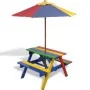 Picnic table and children's benches with multicolored wooden umbrella by vidaXL, Garden tables - Ref: Foro24-40773, Price: 89...
