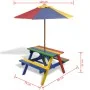 Picnic table and children's benches with multicolored wooden umbrella by vidaXL, Garden tables - Ref: Foro24-40773, Price: 89...