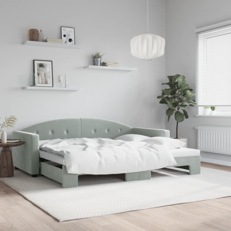 Ausziehbares Schlafsofa aus hellgrauem Samt, 90 x 190 cm von vidaXL, Betten und Lattenroste - Ref: Foro24-3197314, Preis: 246...