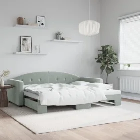 Ausziehbares Schlafsofa aus hellgrauem Samt, 90 x 200 cm von vidaXL, Betten und Lattenroste - Ref: Foro24-3197301, Preis: 253...