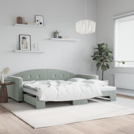 Light gray velvet trundle sofa bed 90x200 cm by vidaXL, Beds and slatted bases - Ref: Foro24-3197301, Price: 237,56 €, Discou...