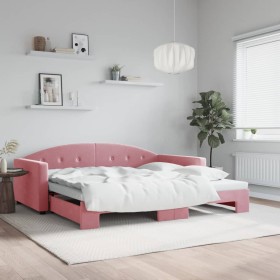 Pink velvet trundle sofa bed 100x200 cm by vidaXL, Beds and slatted bases - Ref: Foro24-3197311, Price: 269,24 €, Discount: %