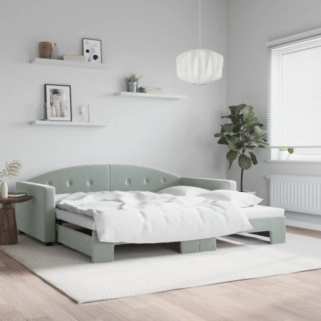 Ausziehbares Schlafsofa aus hellgrauem Samt, 100 x 200 cm von vidaXL, Betten und Lattenroste - Ref: Foro24-3197308, Preis: 26...