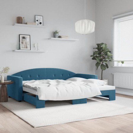 Ausziehbares Schlafsofa aus blauem Samt, 90 x 200 cm von vidaXL, Betten und Lattenroste - Ref: Foro24-3197300, Preis: 249,78 ...