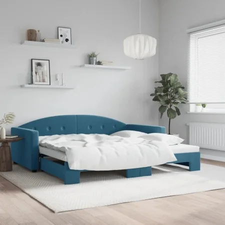 Ausziehbares Schlafsofa aus blauem Samt, 100 x 200 cm von vidaXL, Betten und Lattenroste - Ref: Foro24-3197307, Preis: 252,54...
