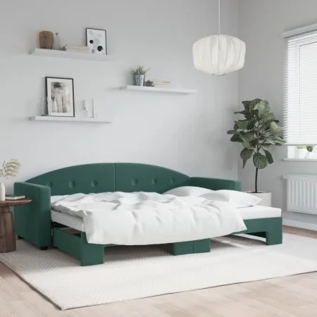 Dark green velvet trundle sofa bed 80x200 cm by vidaXL, Beds and slatted bases - Ref: Foro24-3197296, Price: 242,42 €, Discou...