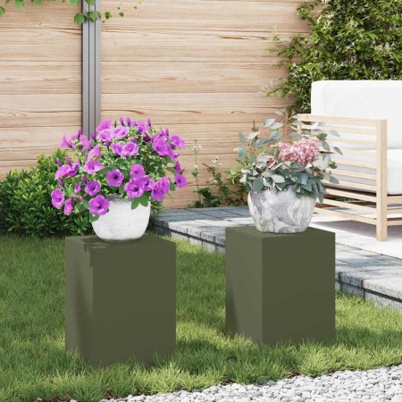 Soporte de plantas 2 pcs Verde oliva 24 x 24 x 35 cm Acero en Soportes para macetas | Comprar online en Foro24