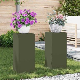 Soportes para plantas 2 pcs Verde oliva 24 x 24 x 55 cm Acero en Soportes para macetas | Comprar online en Foro24