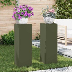 Soporte de plantas 2 pcs Verde oliva 24 x 24 x 75 cm Acero en Soportes para macetas | Comprar online en Foro24
