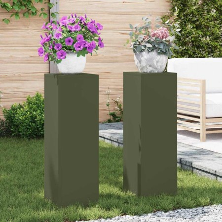Soportes para plantas 2 pcs Verde oliva 24 x 24 x 75 cm Acero