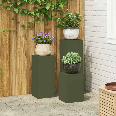 Soportes para plantas 3 pcs Verde oliva 24 x 24 x 75 cm Acero