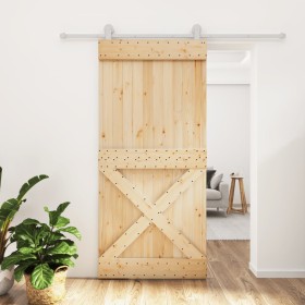 Puerta corredera con herrajes madera maciza de pino 95x210 cm