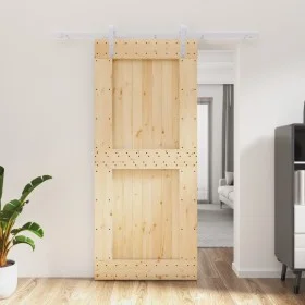 Schiebetür mit Beschlägen aus massivem Kiefernholz, 90 x 210 cm von vidaXL, Türen - Ref: Foro24-3203015, Preis: 199,12 €, Rab...