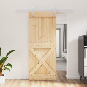 Puerta corredera con herrajes madera maciza de pino 85x210 cm von vidaXL, Türen - Ref: Foro24-3203018, Preis: 195,23 €, Rabat...