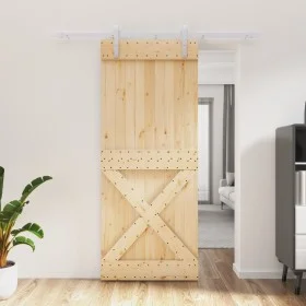 Puerta corredera con herrajes madera maciza de pino 85x210 cm by vidaXL, Doors - Ref: Foro24-3203018, Price: 191,52 €, Discou...