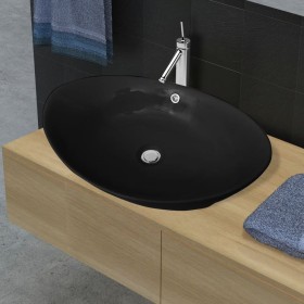 Luxury black ceramic oval sink with drain, 59 x 38.5 cm by vidaXL, Sinks - Ref: Foro24-140680, Price: 84,89 €, Discount: %