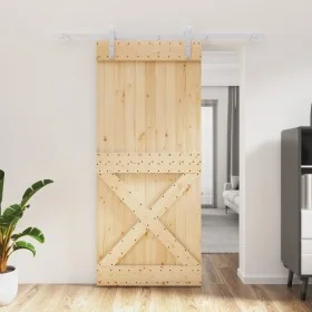 Schiebetür mit Beschlägen aus massivem Kiefernholz, 90 x 210 cm von vidaXL, Türen - Ref: Foro24-3203019, Preis: 199,01 €, Rab...