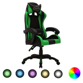Silla gaming con luces LED RGB cuero sintético verde y negro