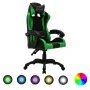 Silla gaming con luces LED RGB cuero sintético verde y negro de vidaXL, Sillas de oficina - Ref: Foro24-287999, Precio: 166,3...