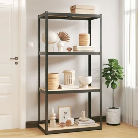 Regal mit 4 Böden aus Stahl und anthrazitfarbenem Sperrholz von vidaXL, Industrieregale - Ref: Foro24-152849, Preis: 46,59 €,...
