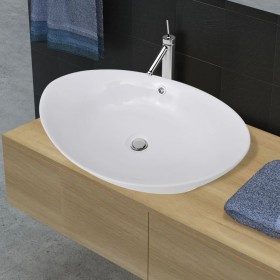 Oval washbasin and ceramic overflow hole 59x38.5 cm by vidaXL, Sinks - Ref: Foro24-140679, Price: 96,01 €, Discount: %