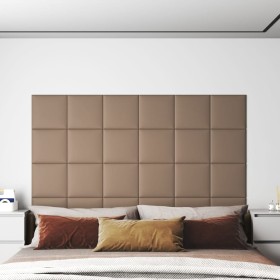 Paneles pared 12 uds cuero sintético capuchino 30x30 cm 1,08 m²