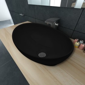 Oval black ceramic sink 40x33 cm by vidaXL, Sinks - Ref: Foro24-140675, Price: 58,55 €, Discount: %