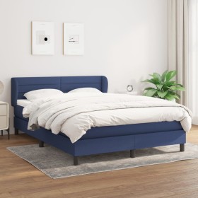 Cama box spring con colchón tela azul 140x190 cm