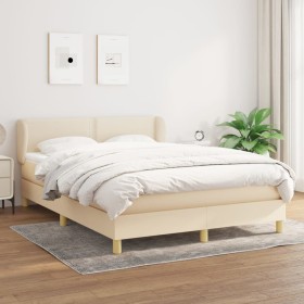 Cama box spring con colchón tela color crema 140x190 cm