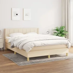 Box spring bed with cream fabric mattress 140x190 cm by vidaXL, Beds and slatted bases - Ref: Foro24-3130270, Price: 408,34 €...
