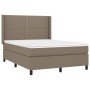 Cama box spring con colchón tela gris taupe 140x190 cm