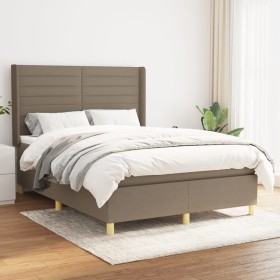 Cama box spring con colchón tela gris taupe 140x190 cm