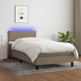 Cama box spring con colchón LED tela gris taupe 90x190 cm
