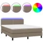 Box spring bed with mattress and LED lights taupe gray fabric 140x190 cm by vidaXL, Beds and slatted bases - Ref: Foro24-3133...