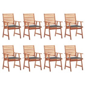 Sillas comedor de jardín y cojines 8 uds madera maciza acacia