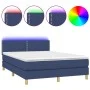 Box spring bed mattress and LED lights blue fabric 140x190 cm by vidaXL, Beds and slatted bases - Ref: Foro24-3133635, Price:...