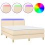 Box spring bed mattress and LED lights cream fabric 140x190 cm by vidaXL, Beds and slatted bases - Ref: Foro24-3133634, Price...