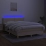 Box spring bed mattress and LED lights cream fabric 140x190 cm by vidaXL, Beds and slatted bases - Ref: Foro24-3133634, Price...