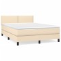 Box spring bed with cream fabric mattress 140x190 cm by vidaXL, Beds and slatted bases - Ref: Foro24-3139974, Price: 390,48 €...